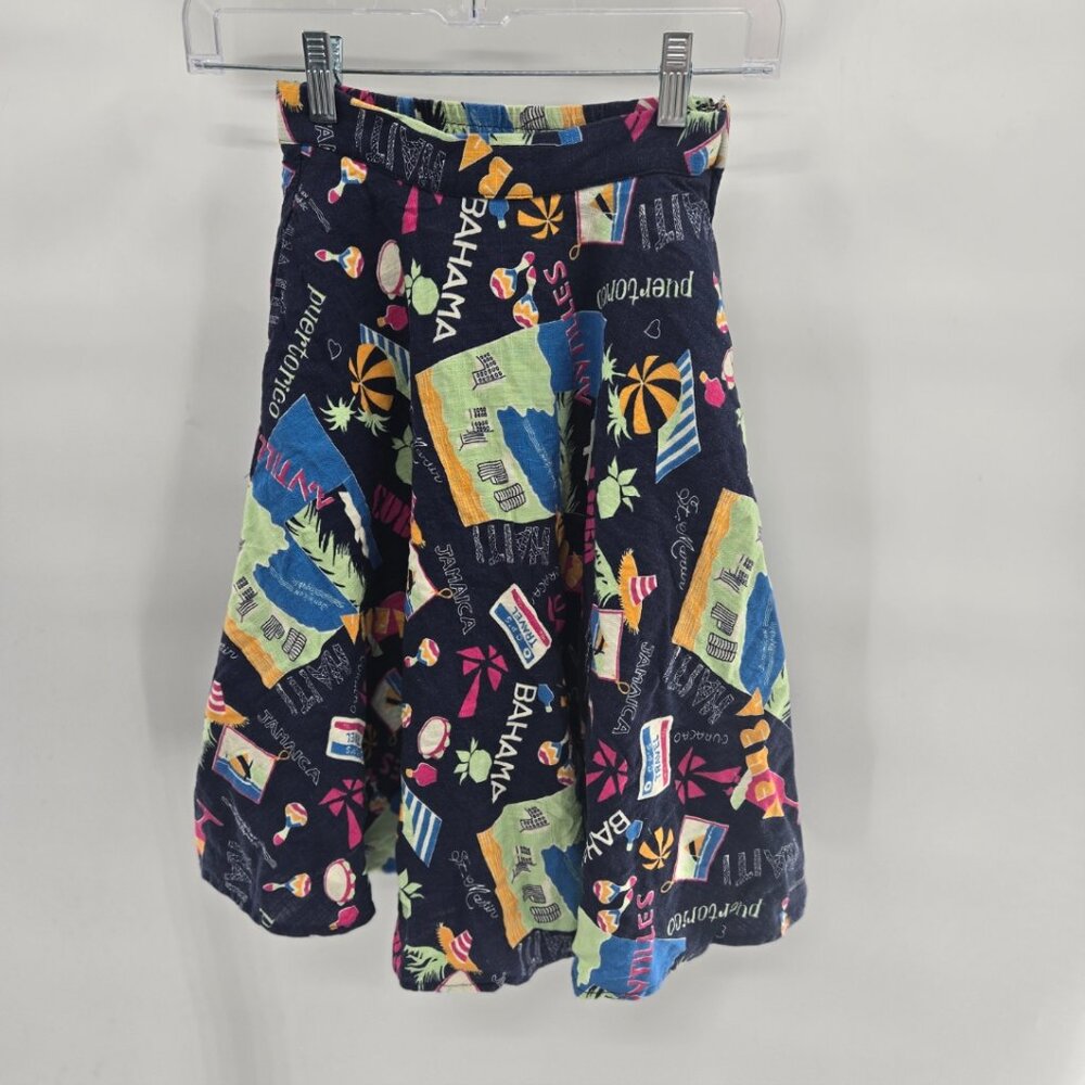 Modcloth Navy Just This Sway Travel Linen Blend Side Zipper Lined Skirt XXS